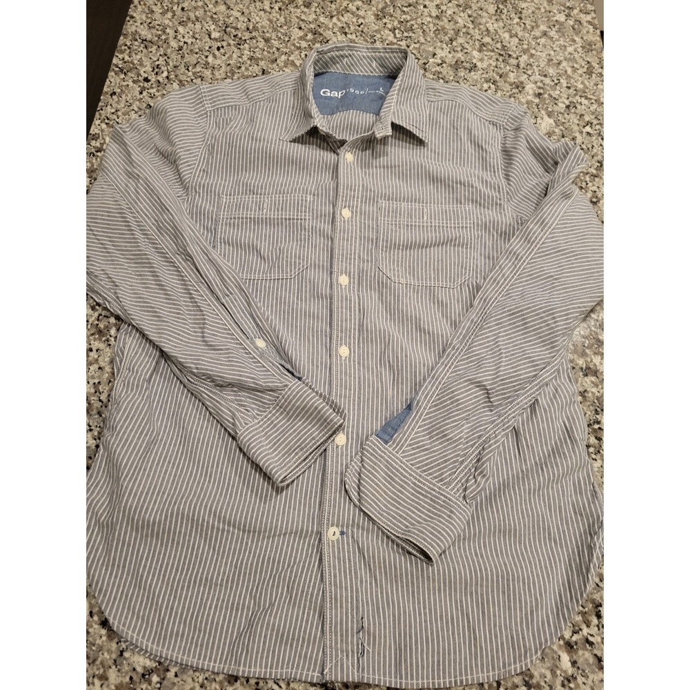 Gap 1969‎ Blue White Stripe Button Down Shirt Men's Large